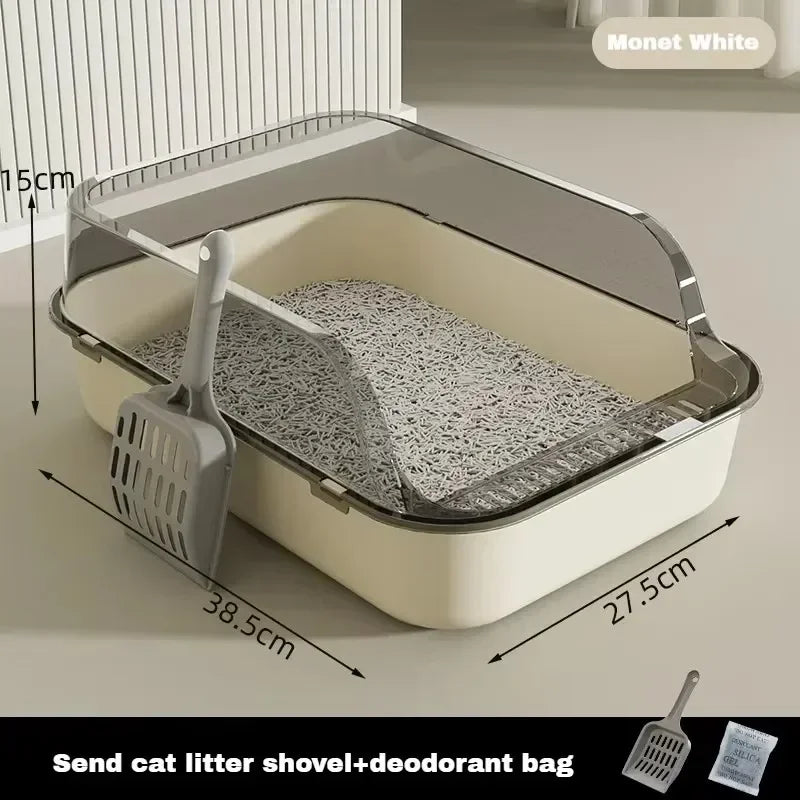 Semi-Enclosed Cat Litter Box High Side Splashproof Design Large Capacity Kitty Sandbox with Litter Scoop Easy Clean Pet Supplies