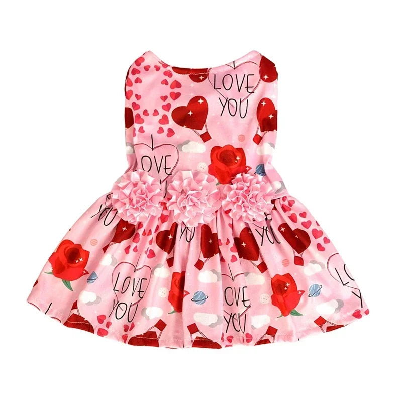 Dog Dress Pet Clothes Spring Summer Puppy Skirt Princess Dress Fashion Flower Heart Lovely Pattern Sleeveless Dog Dresses
