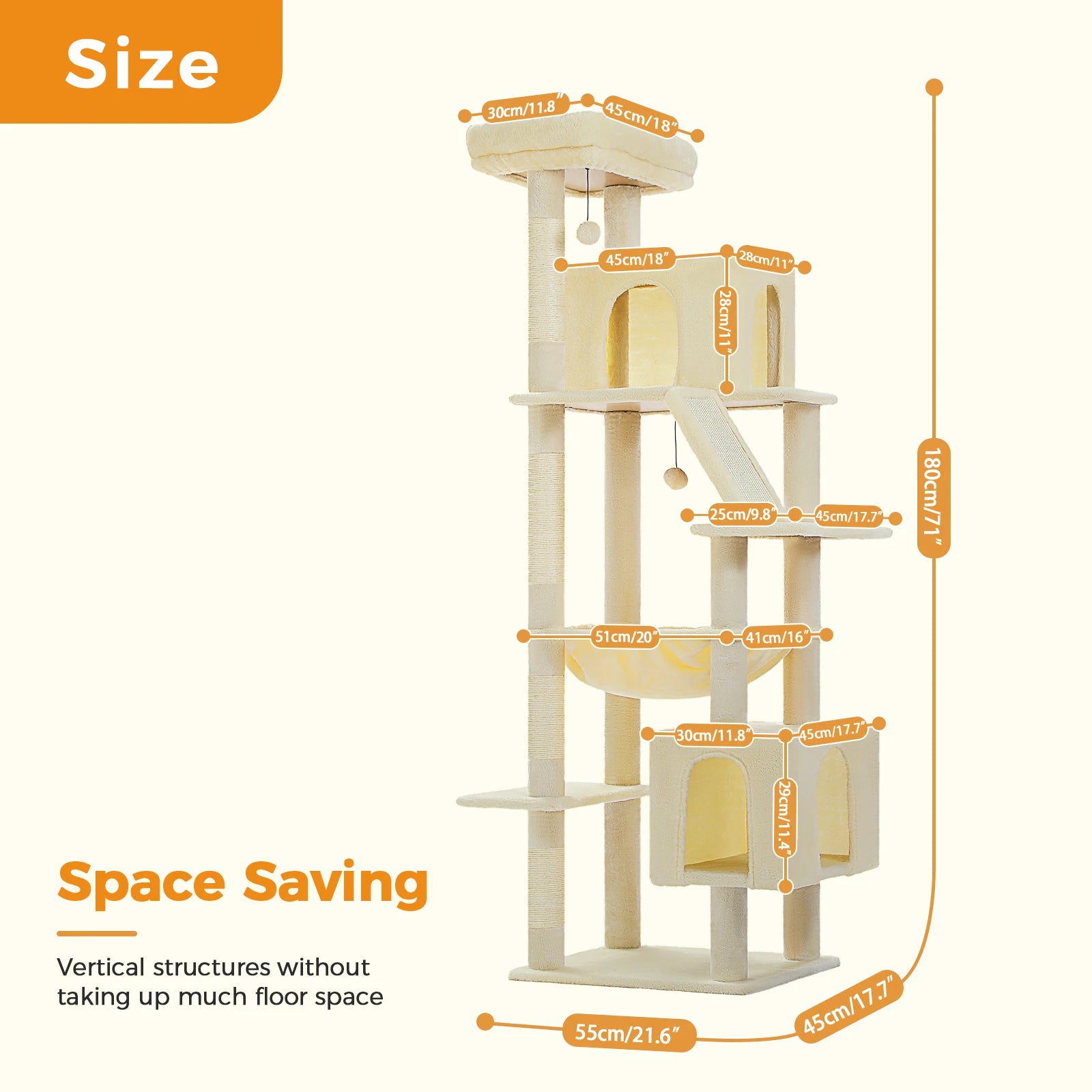 Cat Tree for Large Cats, Tall Cat Tower for indoor Cats Multi-level Cat House Furniture with 2 Big Condo Pad Bed Scratching Post