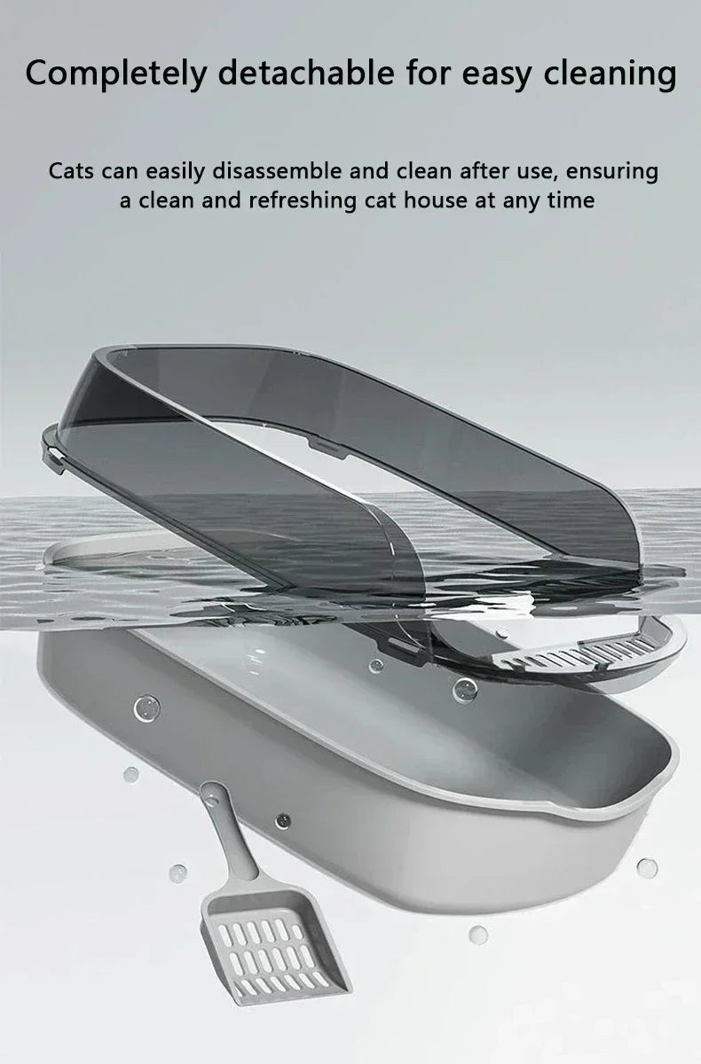 Cats Toilet Cat Litter Box with Litter Scoop Semi-enclosed High Side Splashproof Pet Bedpans Kitty Sandbox Cleaning Cat Supplies