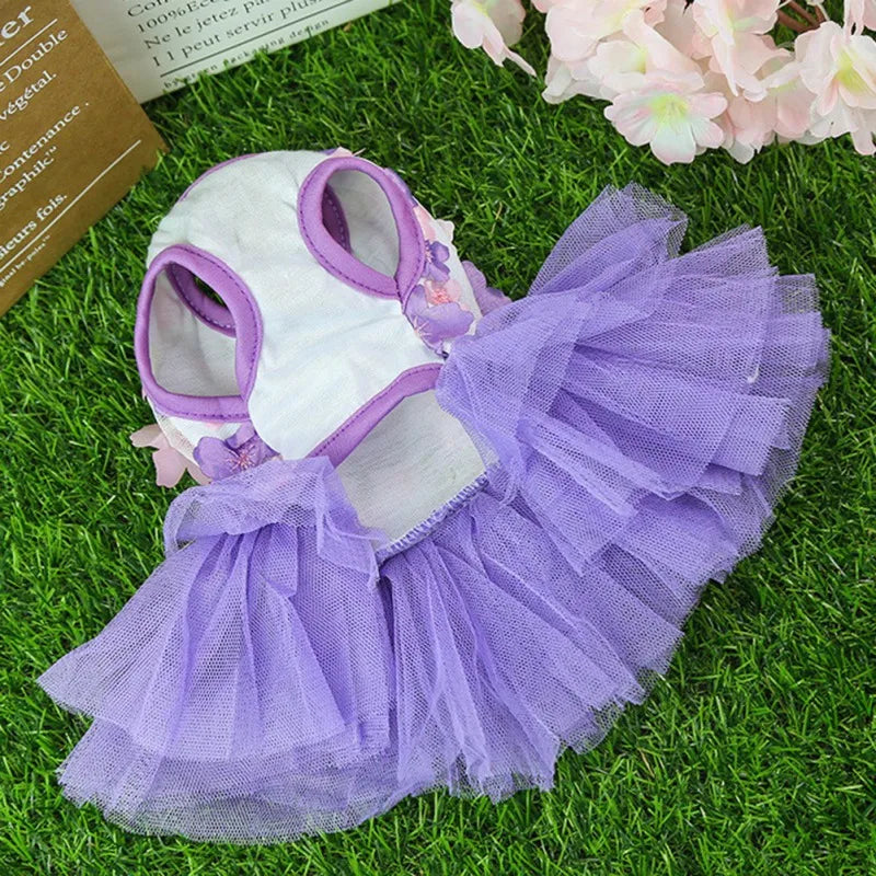 Flower Summer Dress For Small Medium Dog Lace Chiffon Party Birthday Wedding Dress Cute Clothes Puppy Pet Skirt Costumes