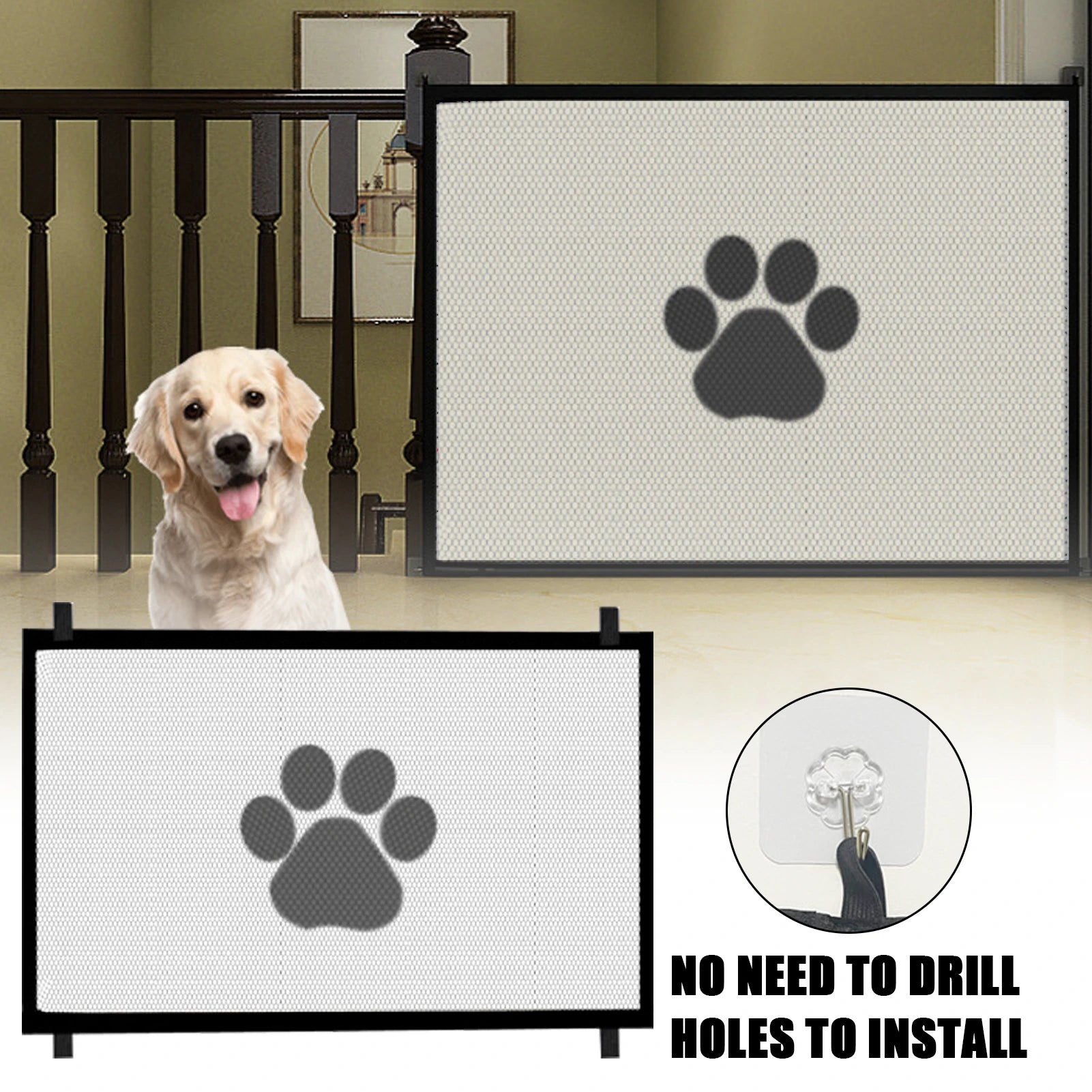 Pet Dog Barrier Fences With 6Pcs Hook Pet Isolated Network Stairs Gate New Folding Breathable Mesh Playpen For Dog Safety Fence