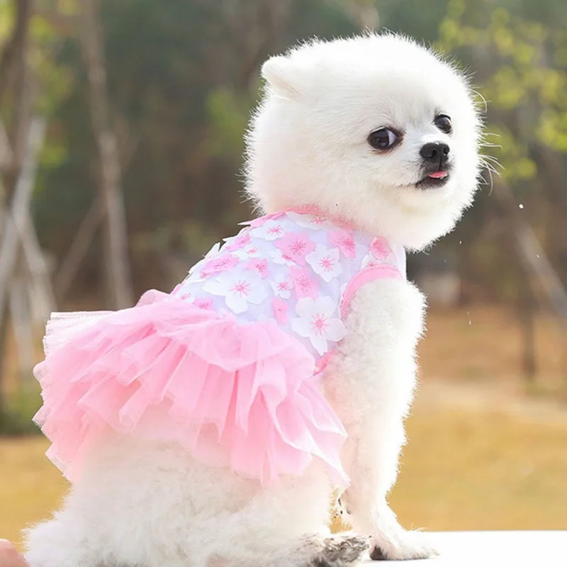 Flower Summer Dress For Small Medium Dog Lace Chiffon Party Birthday Wedding Dress Cute Clothes Puppy Pet Skirt Costumes