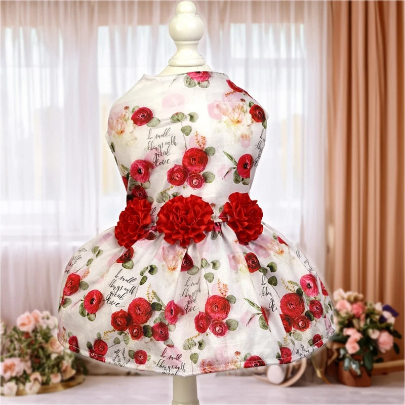 Dog Dress Pet Clothes Spring Summer Puppy Skirt Princess Dress Fashion Flower Heart Lovely Pattern Sleeveless Dog Dresses