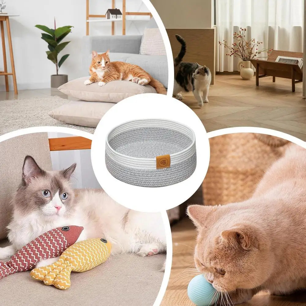 Woven Cat Bed Basket Stylish Cotton Rope Kitten Nest Cotton Rope Woven Cat Bed Basket Pet Sleeping Mat Scratcher For Kitten And