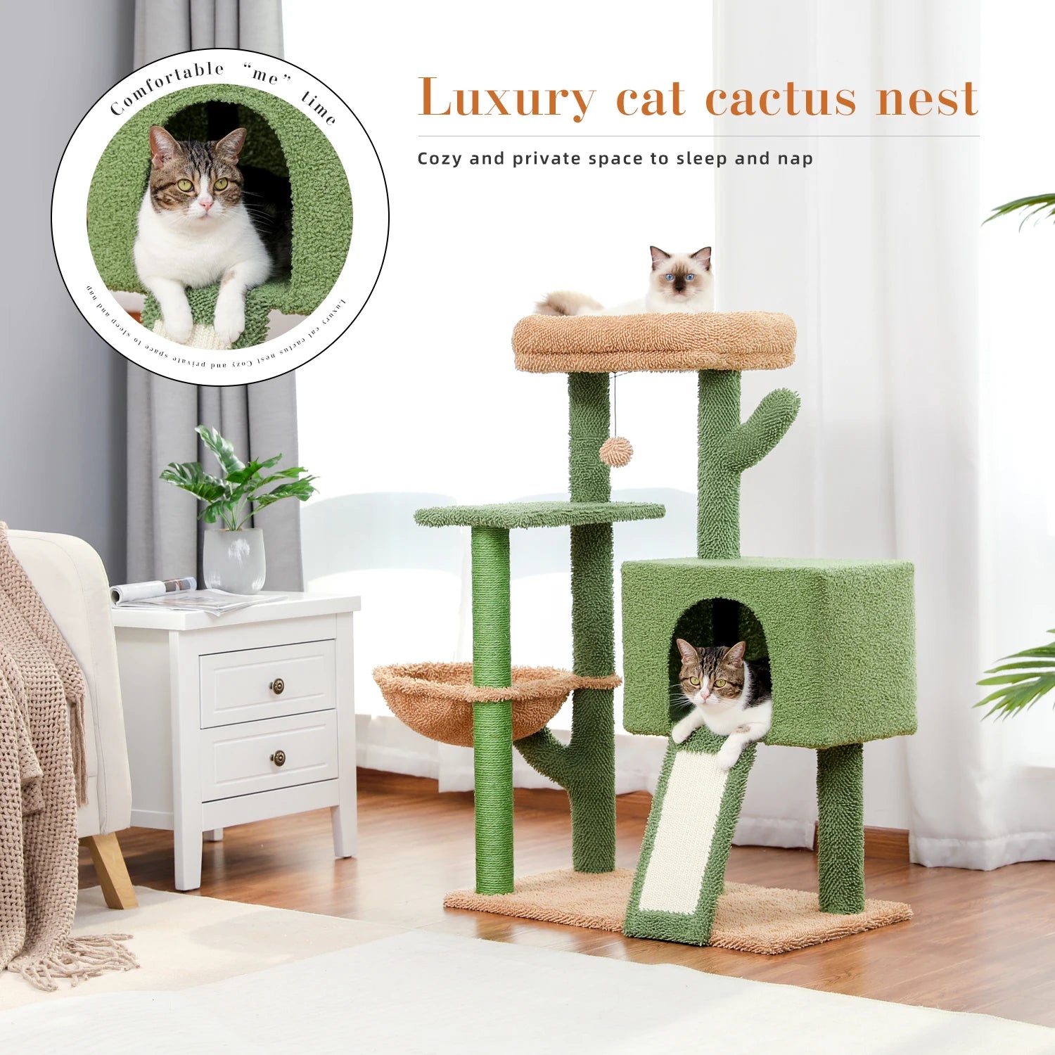 Cactus Cat Tree Tower with Sisal Scratching Post Board for Indoor Cats Condo Kitty Play House Perch rascador gato arbre à chat