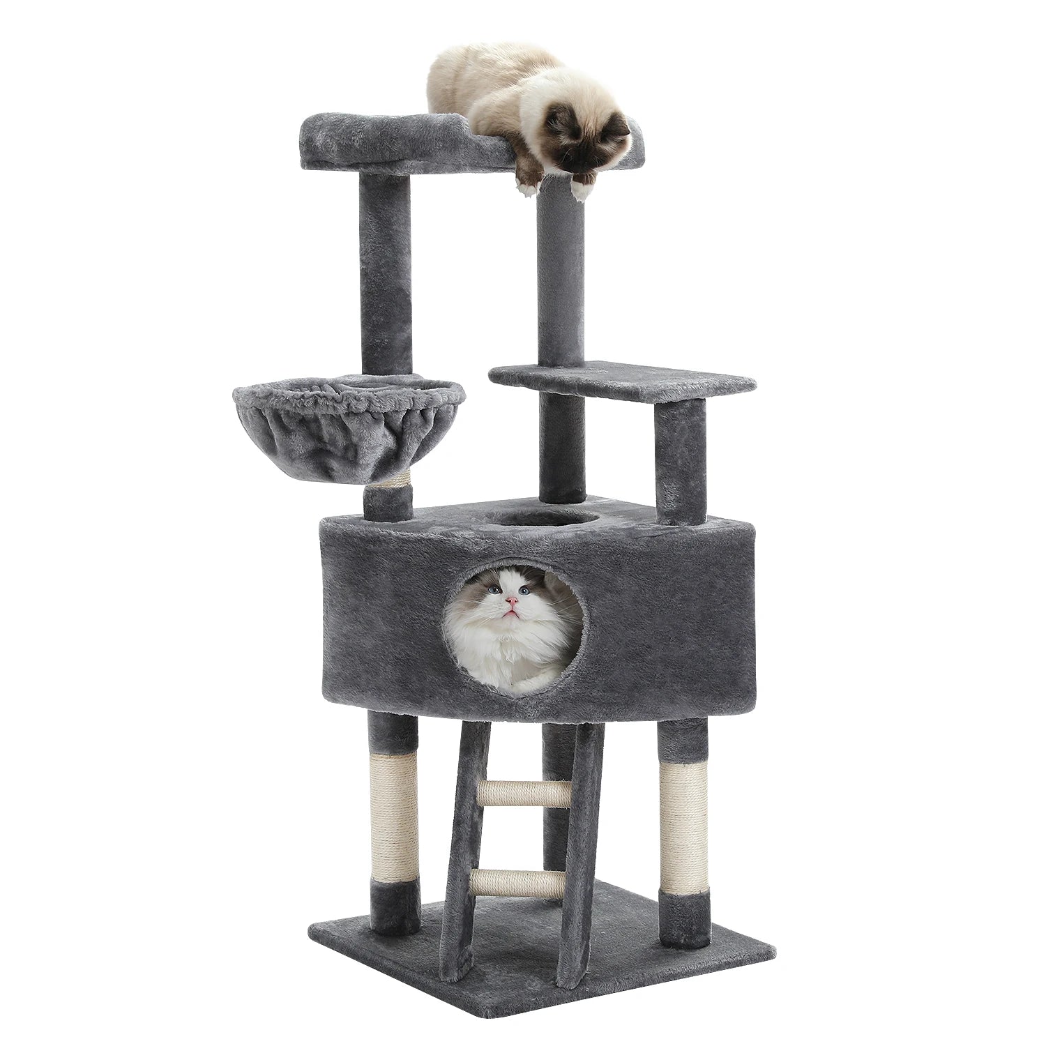 H120CM Cat Tree Condo for Indoor Self Grooming Brush Sisal Scratching Post Soft Perch House and Hanging Ball Toy Cozy Hummock