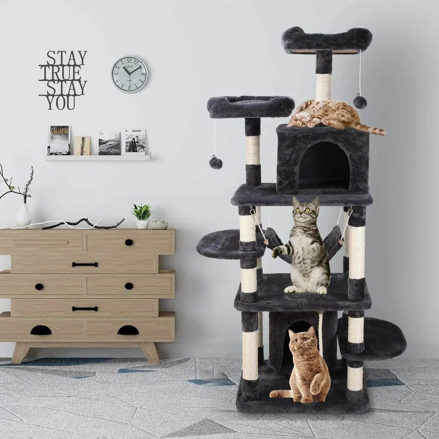 Cat Tree 170cm Tower Condo Furniture Scratch Post for Kittens Pet House Play for Indoor Cats, Plush Multi-Level Cat Condo