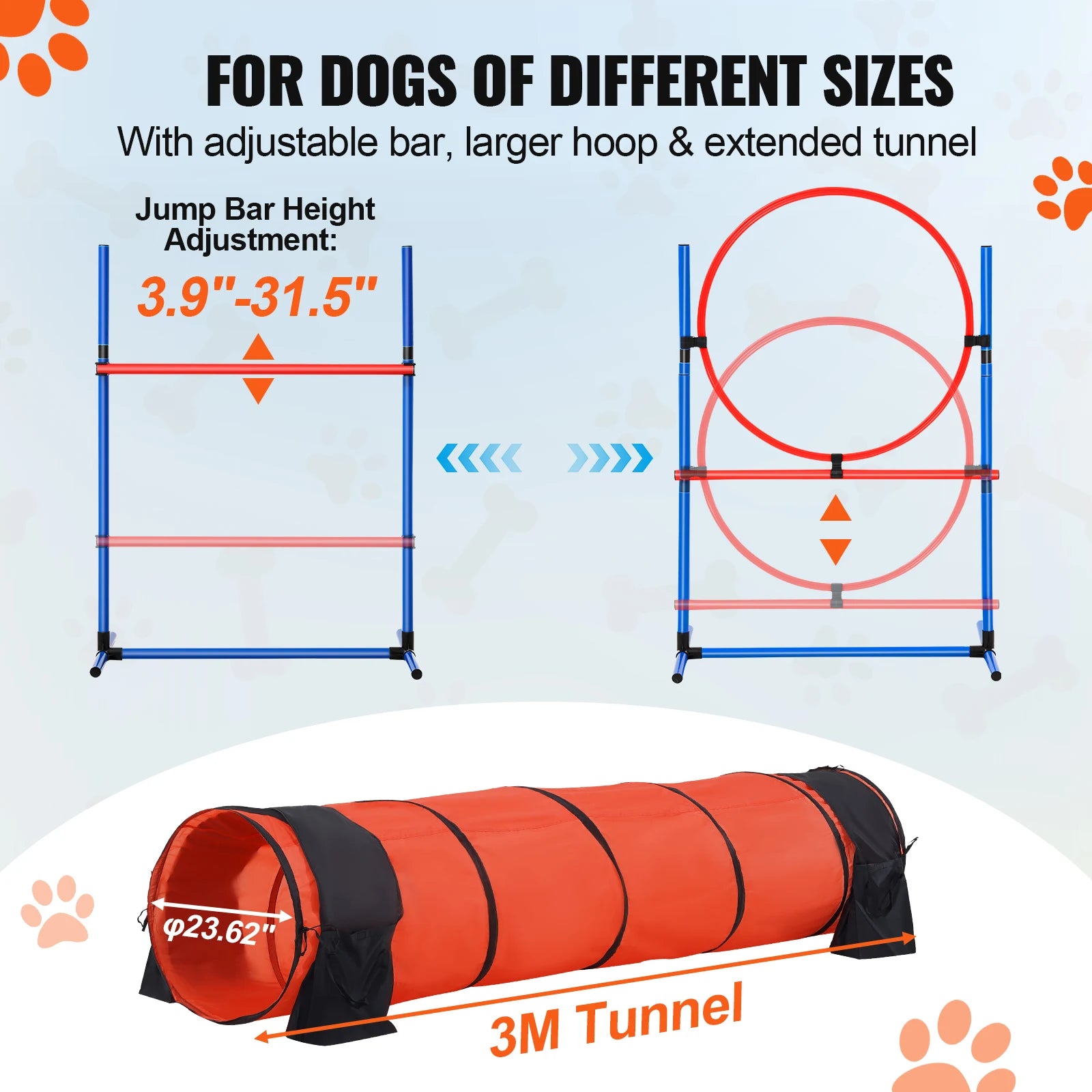 SucceBuy Dog Agility Training Equipment 5PCS Set Upgrade with Adjustable Hurdles Extend Tunne Puppy Obstacle Course Kit with Bag