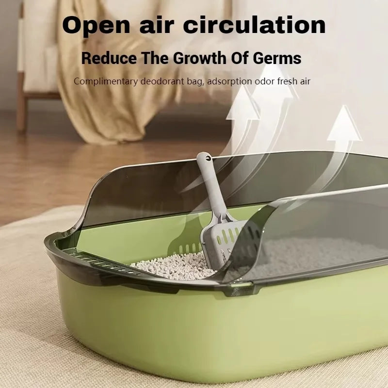 Cat Litter Box Kitty Sandbox Semi-enclosed High Side Splashproof Cat Toilet Pet Bedpans with Litter Scoop Cleaning Cat Supplies