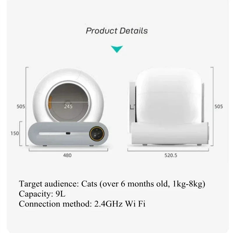 Large Capacity Automatic Cat Litter Box Self Cleaning, Smart Self-Cleaning Cat Litter Box with 65L Litter Box APP Control