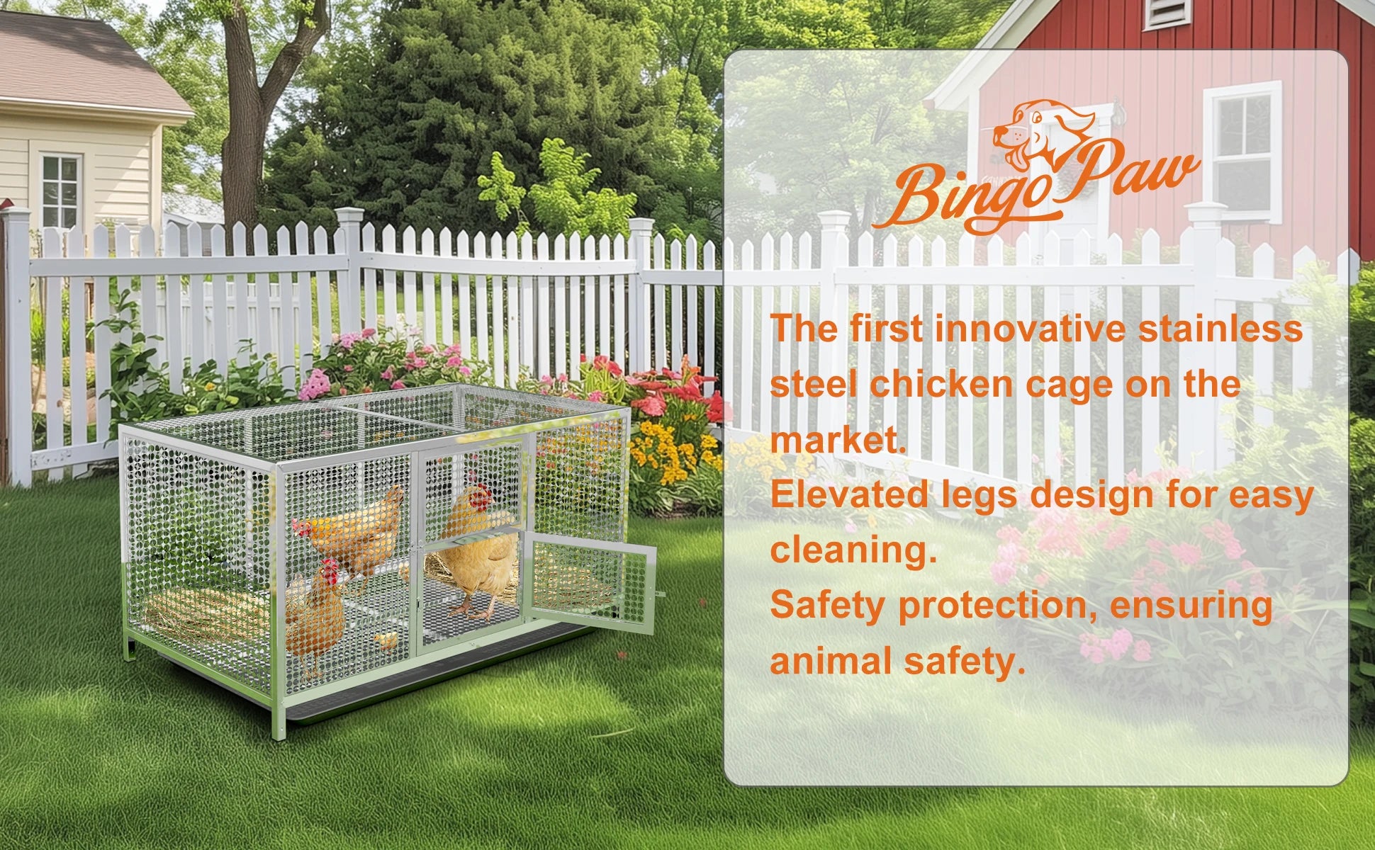 Heavy Duty Stainless Steel Chicken Coop Duck Rabbit Hen House with Dense Net Dog Cage with Waterproof Cover Yard