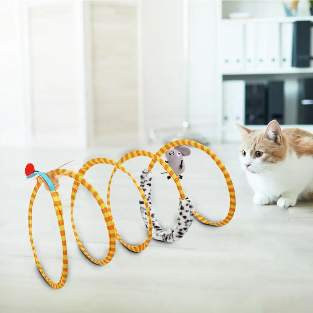Cat Spring Toys Multifunctional Cat Tunnel Tube Large Foldable Cat Tube Tunnel With Feather Mouse Toys Cat Toy Springs Indoor