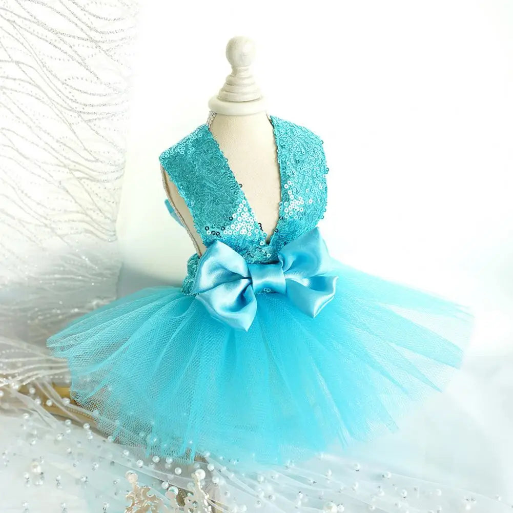 Beautiful  Pet Dress Comfortable York Clothes Pet Cat Dress Big Bowknot Polyester Puppy Wedding Dress Party Wear