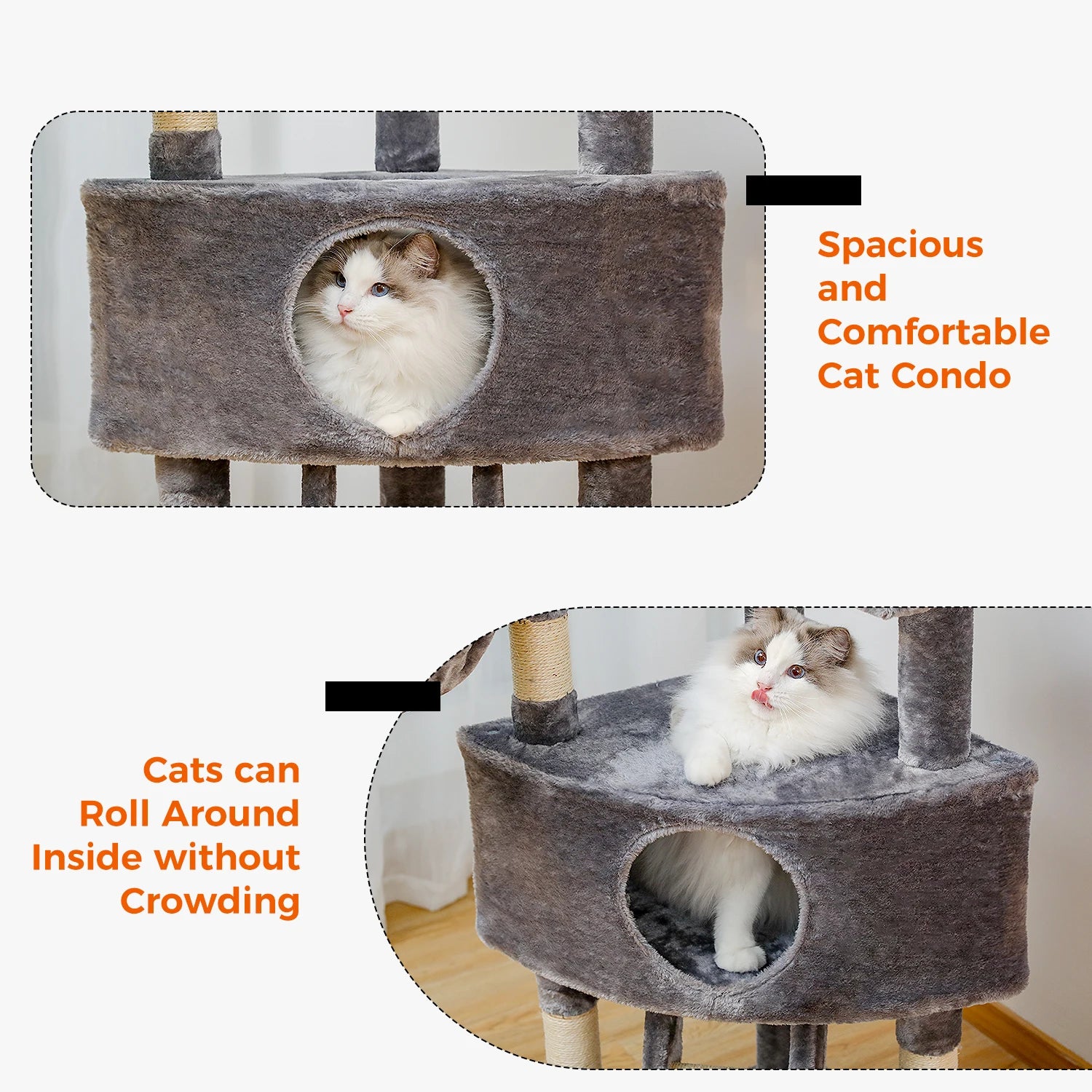 H120CM Cat Tree Condo for Indoor Self Grooming Brush Sisal Scratching Post Soft Perch House and Hanging Ball Toy Cozy Hummock
