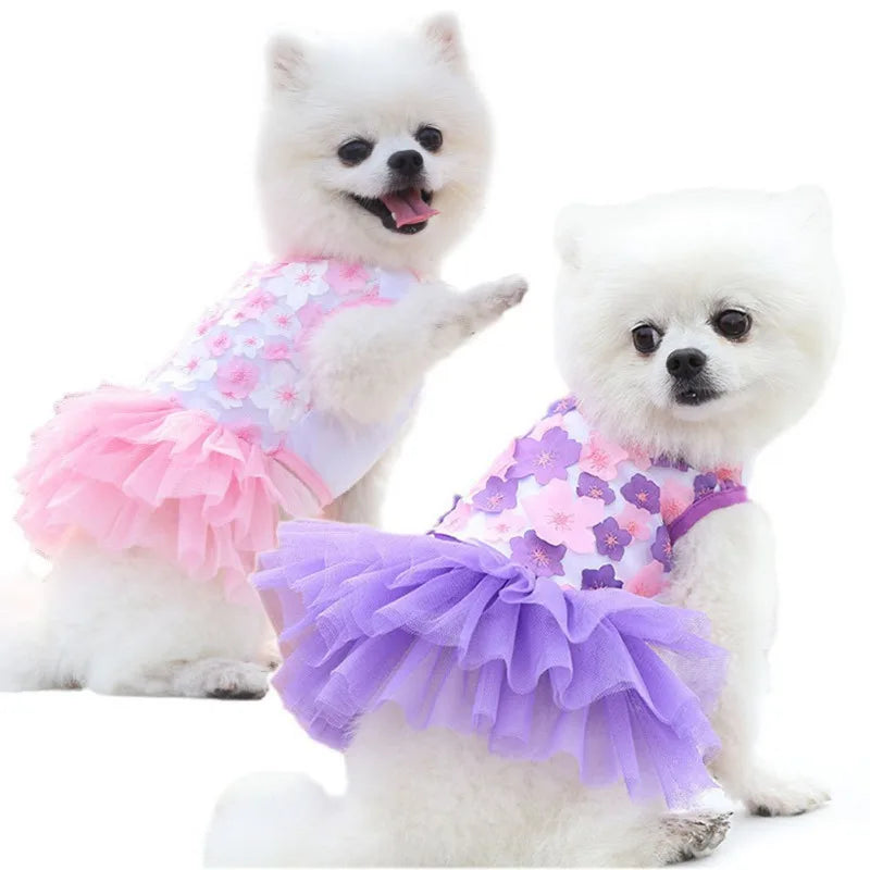 Flower Summer Dress For Small Medium Dog Lace Chiffon Party Birthday Wedding Dress Cute Clothes Puppy Pet Skirt Costumes