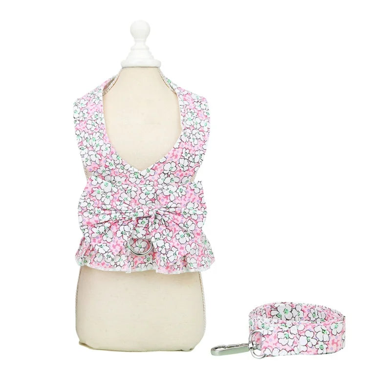 Dog Harness Vest Leash Set Floral Puppy Dress Clothes For Small Dogs Skirt Perro Adjustable Pets Clothing Chihuahua Bulldog