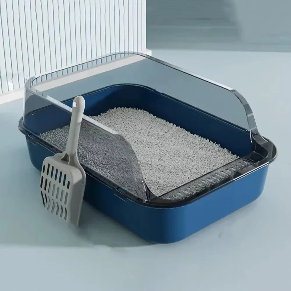 Cat Litter Box Kitty Sandbox Semi-enclosed High Side Splashproof Cat Toilet Pet Bedpans with Litter Scoop Cleaning Cat Supplies