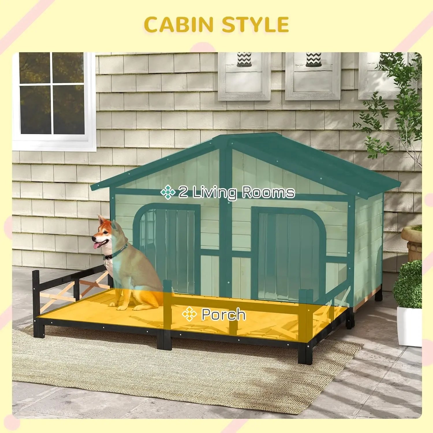 Wooden Large Dog House Outdoor Double XL Dog Kennel with Elevated Floor and Porch, Weatherproof Puppy Shelter for Dogs