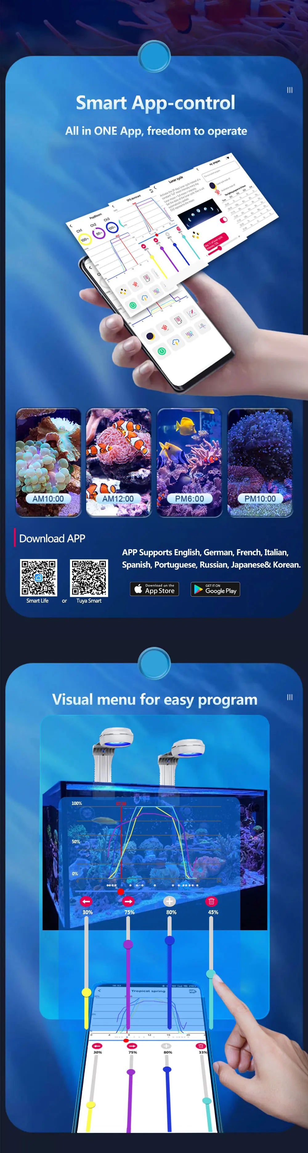 PopBloom RL60/RL90 WiFi Aquarium LED Lighting, APP Program Saltwater LED Aquarium Lamp for Marine Reef Fish Tank, Include Mount