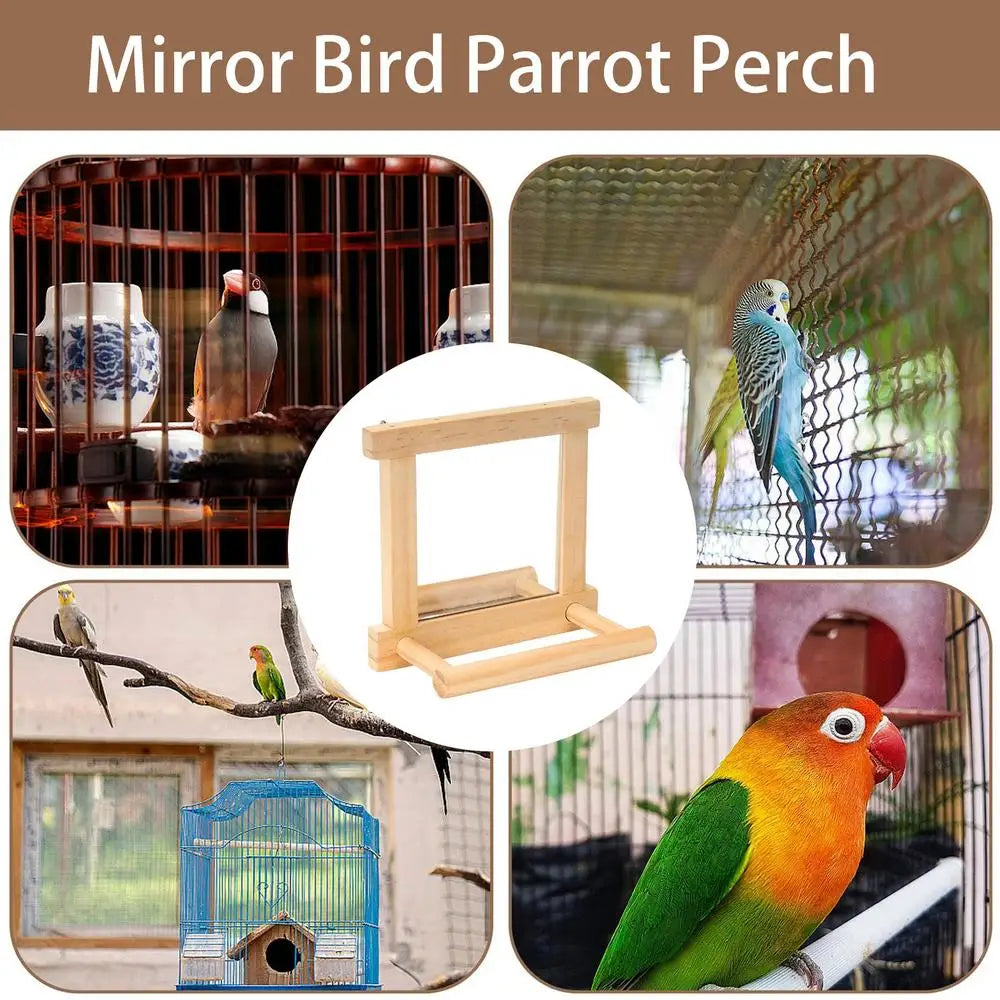 Bird Mirror Perches For Cage Cockatiel Climbing Branch Toy Natural Wood Parrot Cage Pole For Parakeets Cockatiels Lovebirds