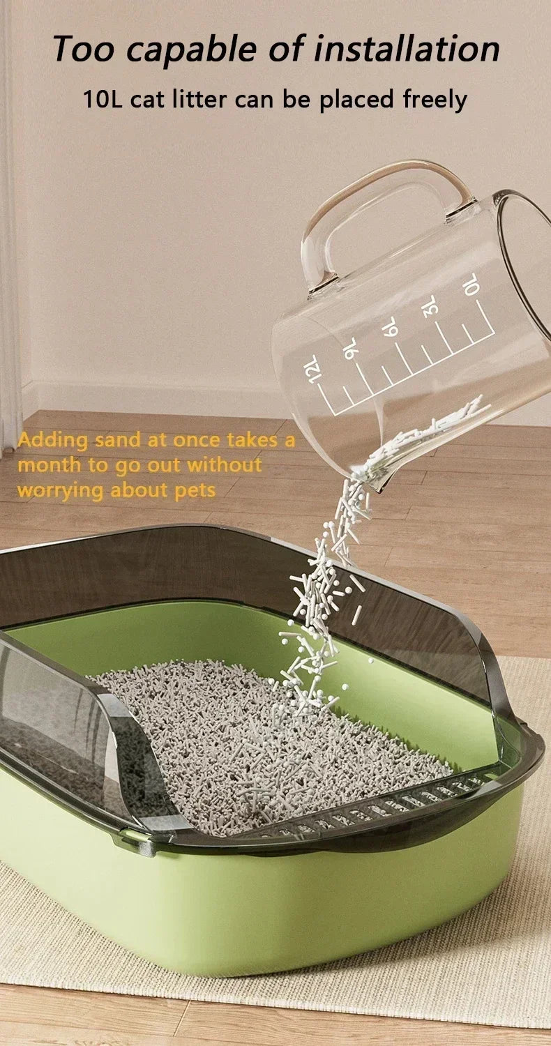 Cat Litter Box Cats Toilet Semi-enclosed High Side Splashproof Pet Bedpans with Litter Scoop Kitty Sandbox Cleaning Cat Supplies
