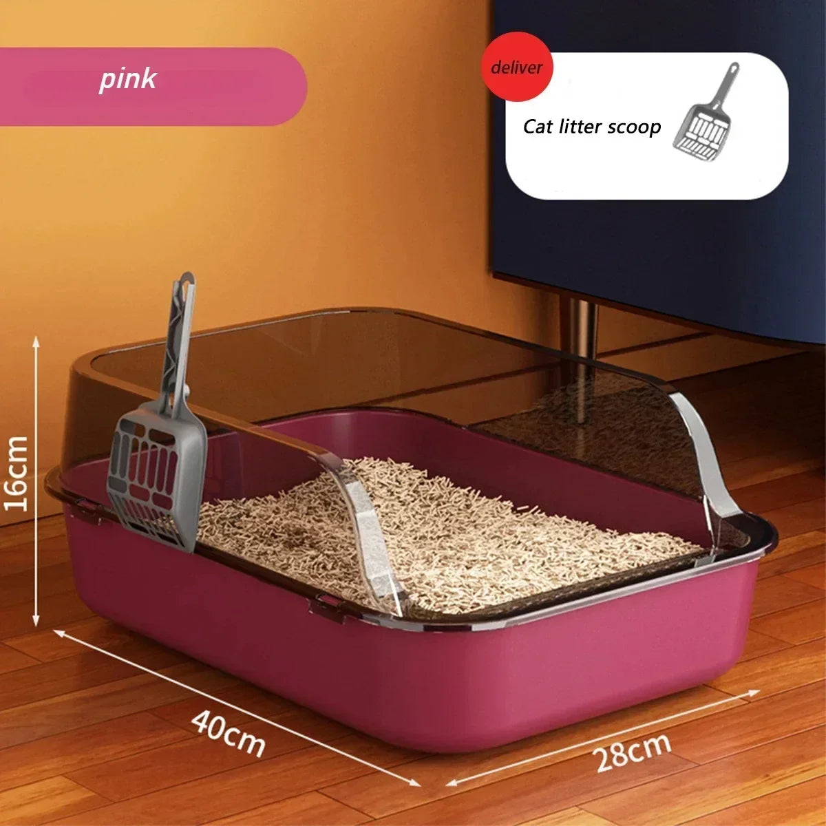 Cats Toilet Cat Litter Box with Litter Scoop Semi-enclosed High Side Splashproof Pet Bedpans Kitty Sandbox Cleaning Cat Supplies