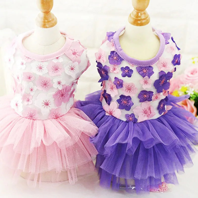 Flower Summer Dress For Small Medium Dog Lace Chiffon Party Birthday Wedding Dress Cute Clothes Puppy Pet Skirt Costumes