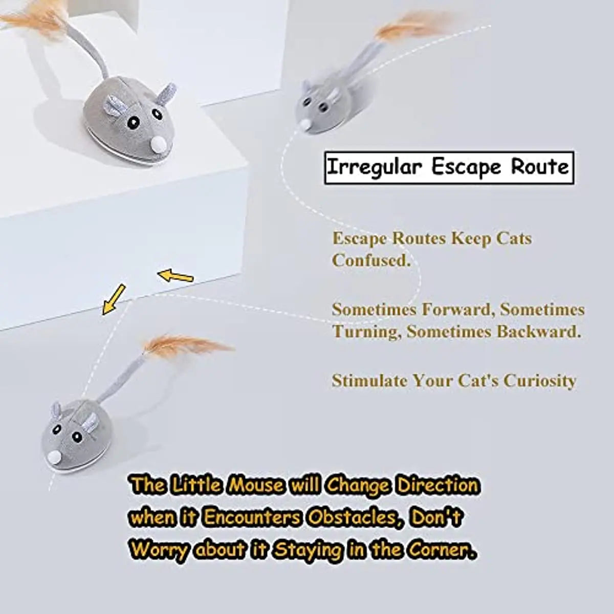 ATUBAN Automatic Cat Toys with Feather Wand , Interactive Cat Toys Mice for Indoor Cats/Kittens , Smart Sensing Mouse Cat Toys