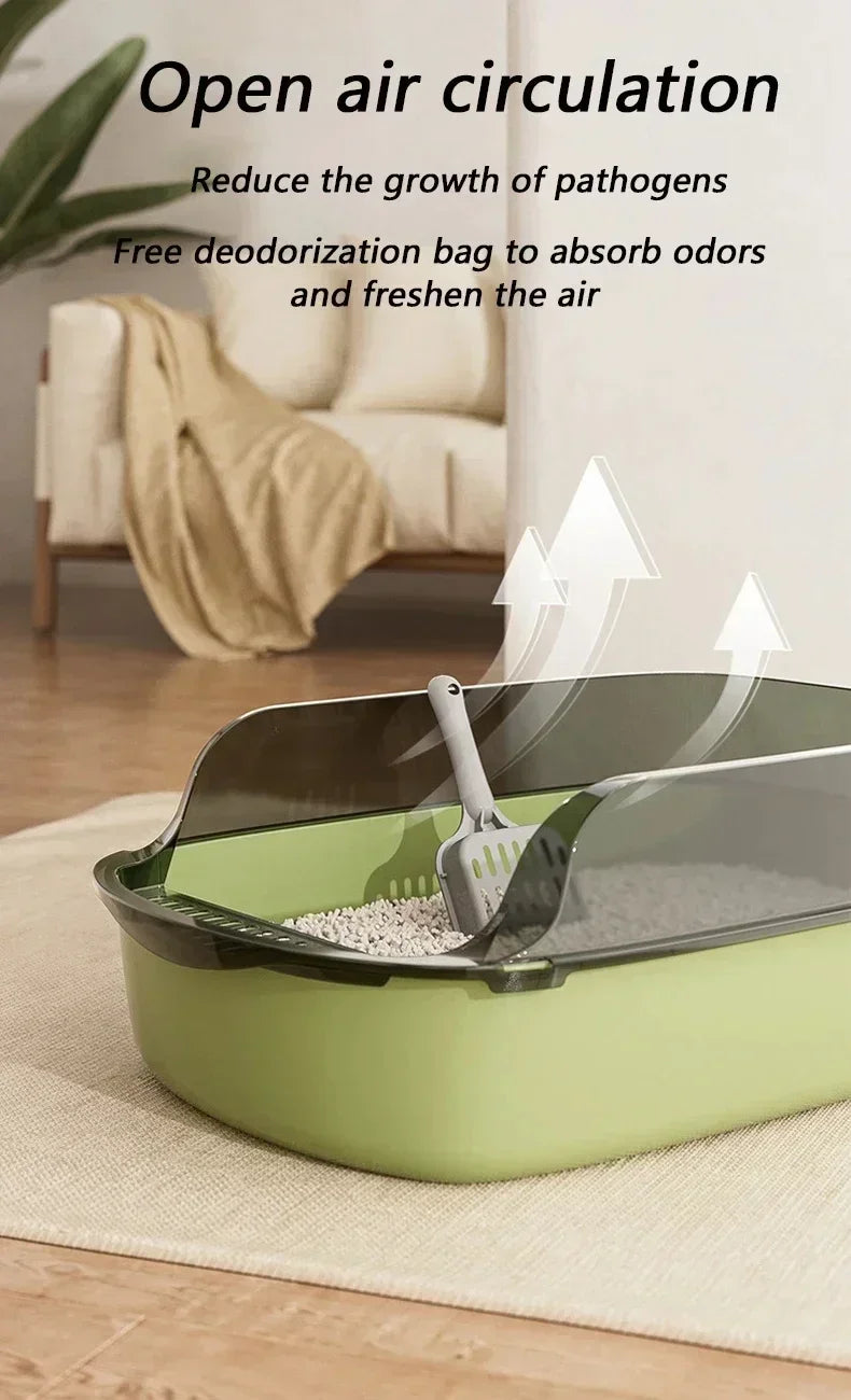Semi-Enclosed Cat Litter Box High Side Splashproof Design Large Capacity Kitty Sandbox with Litter Scoop Easy Clean Pet Supplies