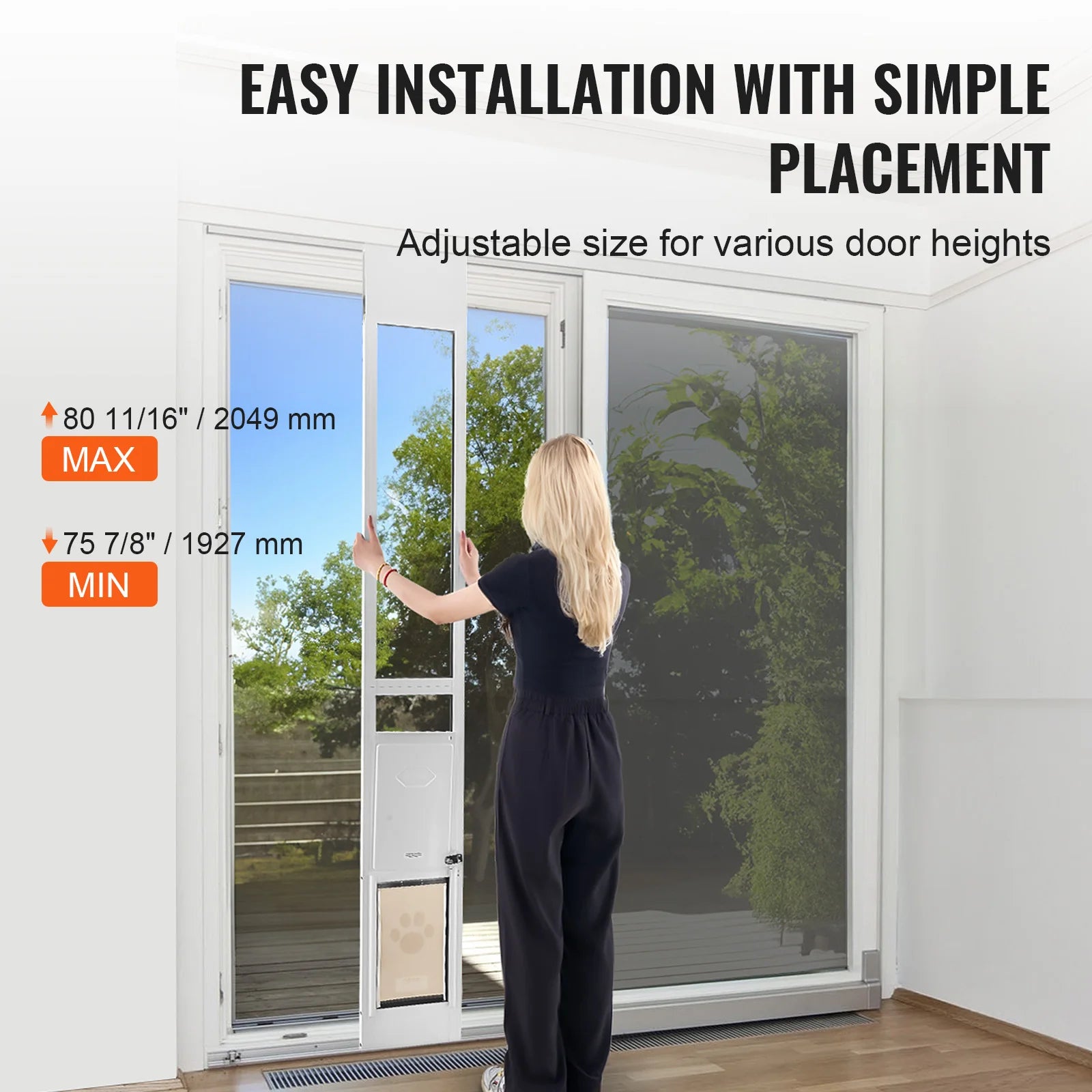 VEVOR Dog Door Sliding Glass Door Adjustable Height Doggy Door Sliding Doors Aluminum Frame Tempered Glass Pet Door