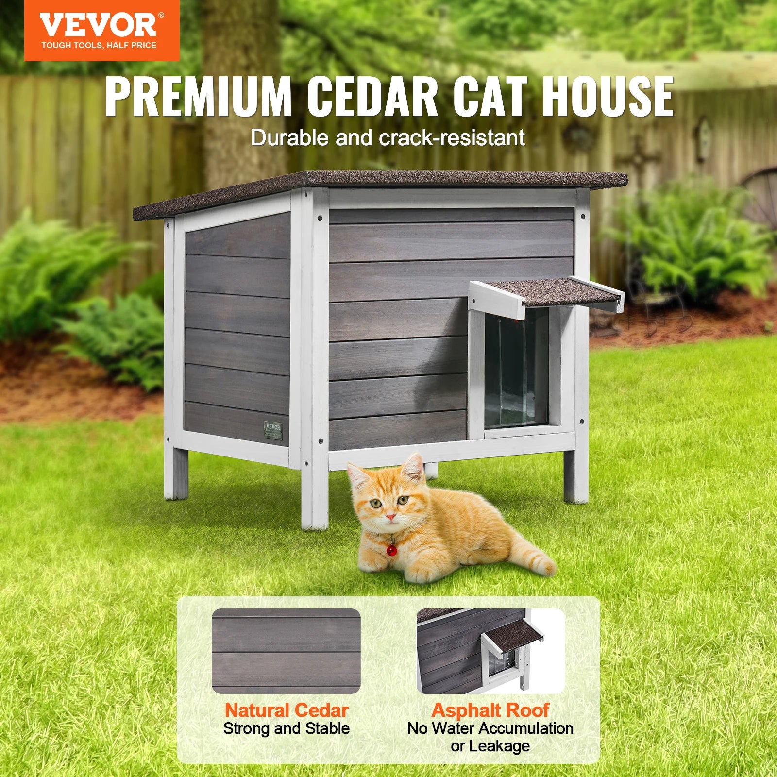 VEVOR Outdoor Cat House Weatherproof, Feral Cat Shelter for Cats Outdoor Wooden Cat Rabbit House with All-Round Foam Insulated