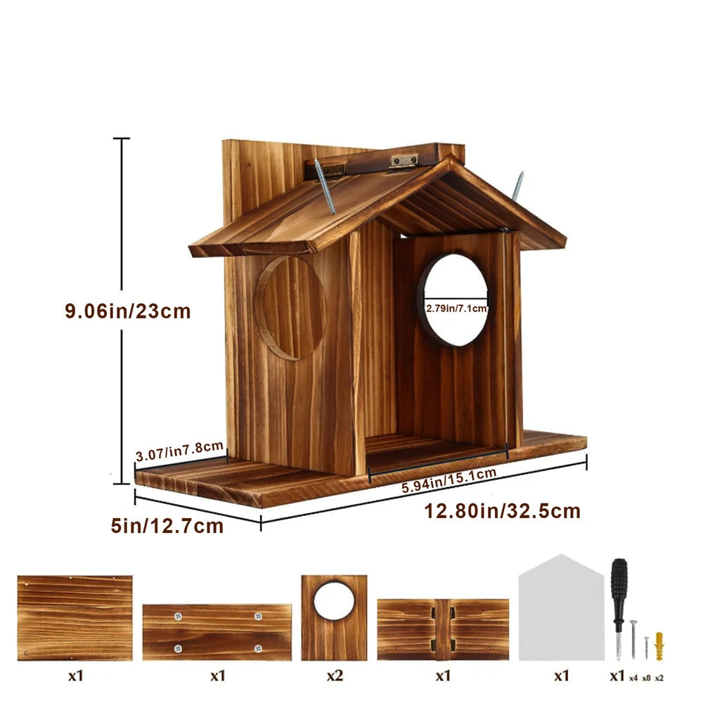 Garden Tree Squirrel Feeder Wood House Picnic Table Food Feeding Station Box