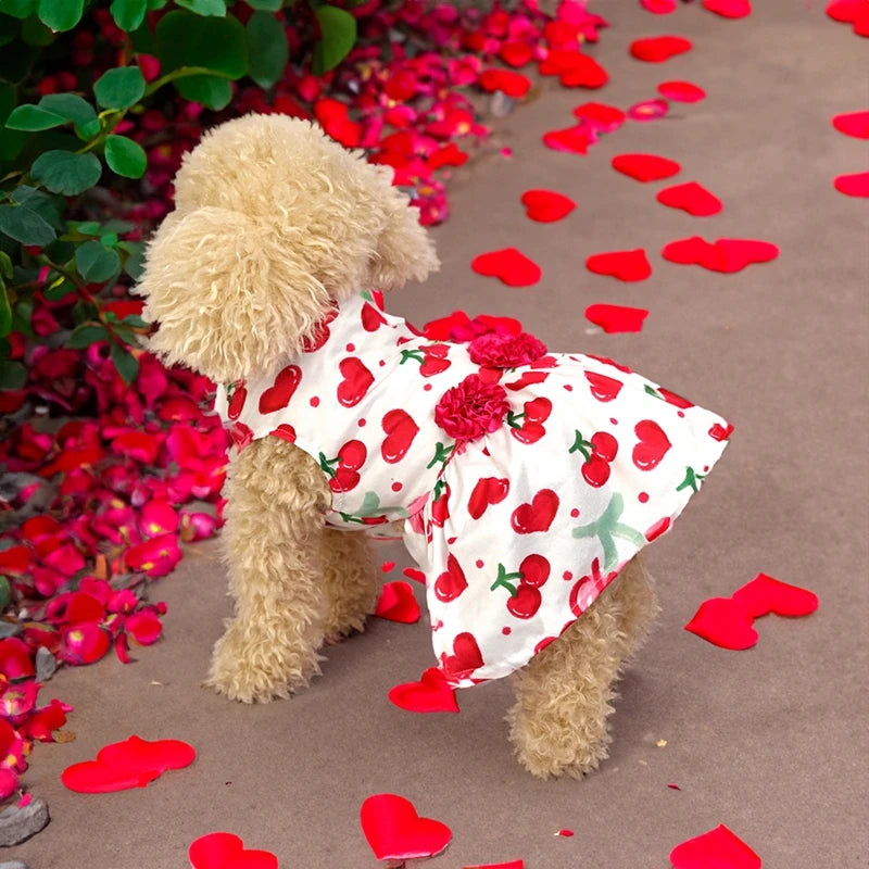 Dog Dress Pet Clothes Spring Summer Puppy Skirt Princess Dress Fashion Flower Heart Lovely Pattern Sleeveless Dog Dresses