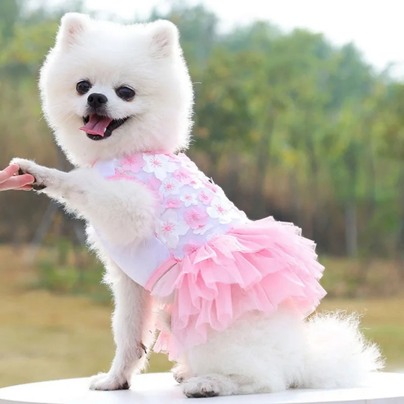 Flower Summer Dress For Small Medium Dog Lace Chiffon Party Birthday Wedding Dress Cute Clothes Puppy Pet Skirt Costumes