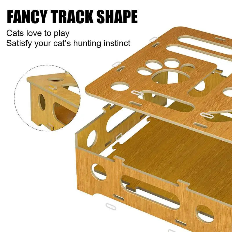 Cat Puzzle Toy Cat Toys Puzzle Wood Box with Feather and Balls Indoor Sports Entertainment Hunting Cat Toys for Indoor Cats