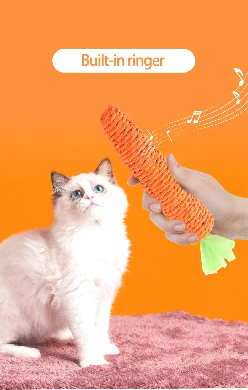 Cat Toy Carrot Sound Pet Products Bite Resistant Paper Rope Scratcher Clean Teeth Interactive Play Cat Carrot Chew Toy for Cat