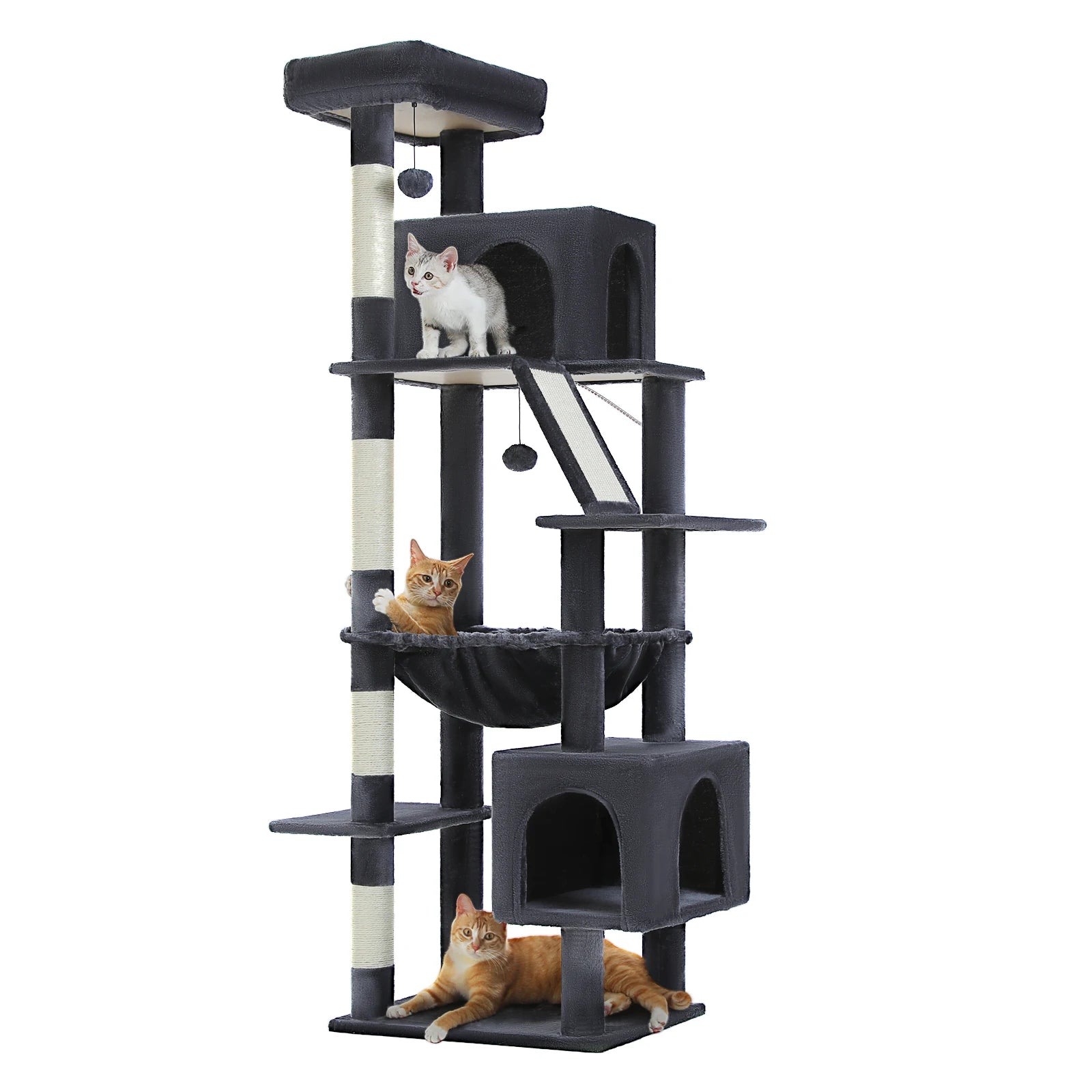 Cat Tree for Large Cats, Tall Cat Tower for indoor Cats Multi-level Cat House Furniture with 2 Big Condo Pad Bed Scratching Post