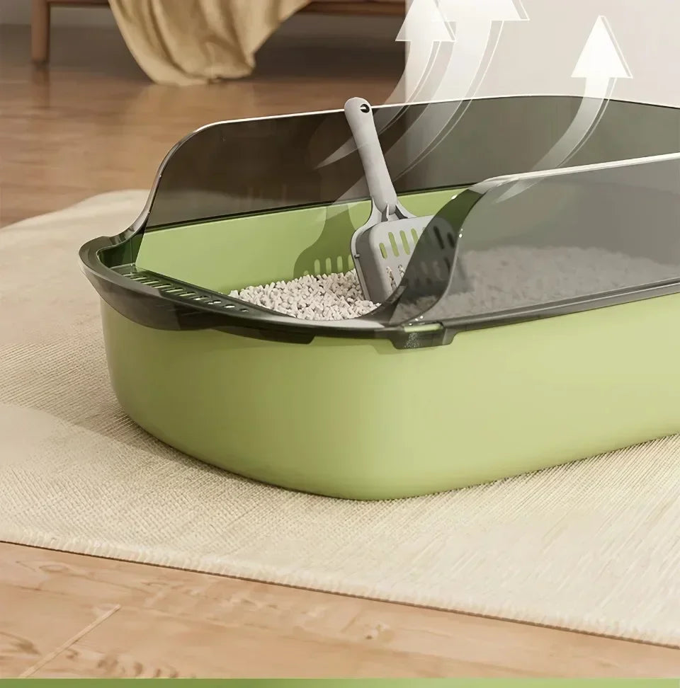 Cat Litter Box Kitty Sandbox Semi-enclosed High Side Splashproof Cat Toilet Pet Bedpans with Litter Scoop Cleaning Cat Supplies