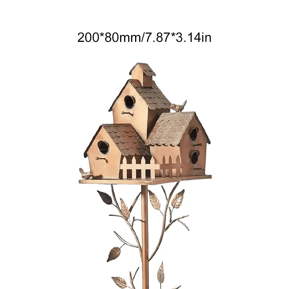 Birdhouse Garden Stakes Outdoor Decor Metal Bird House Art Crafts Bird Feeders Miniatures for Outdoor Garden Decorations