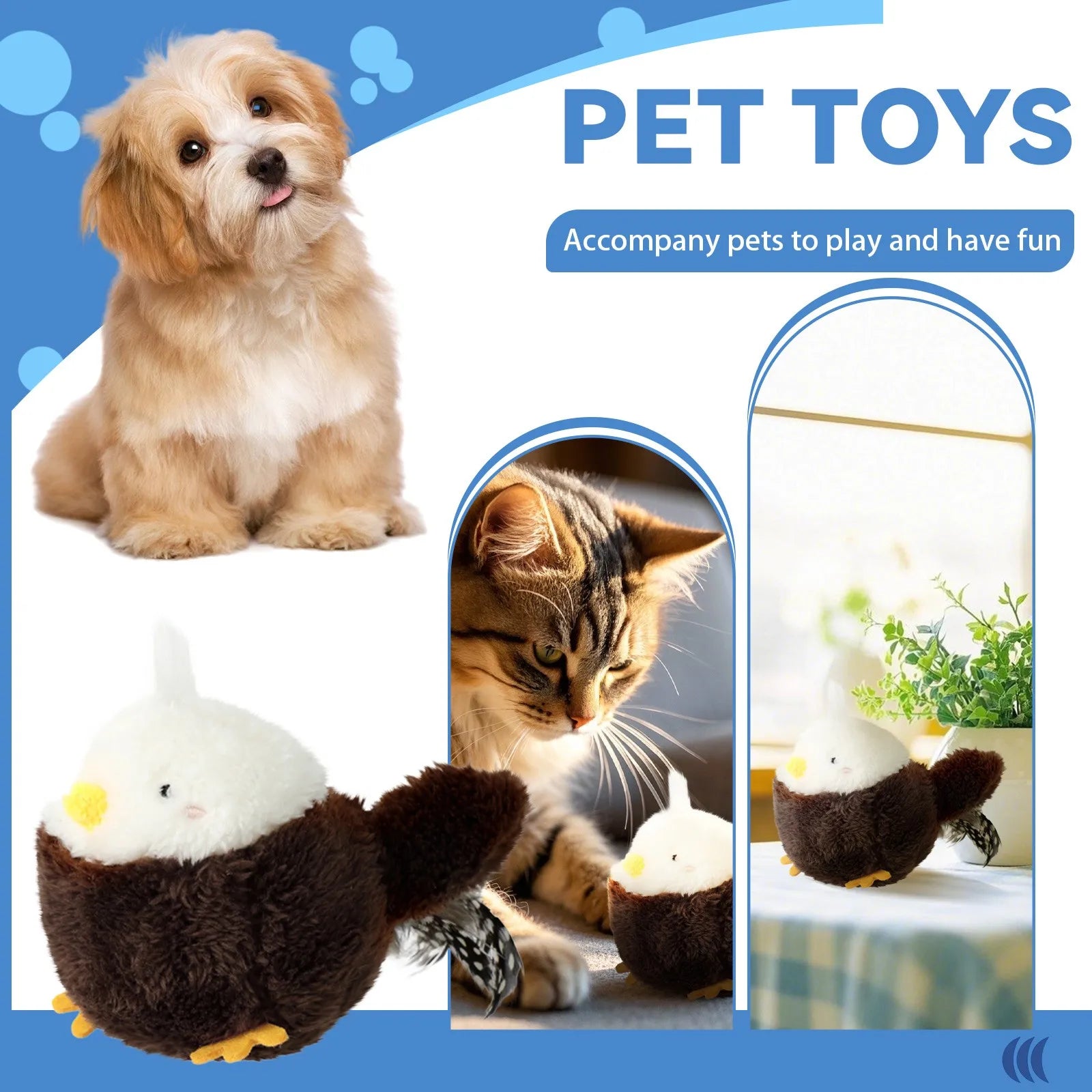 2 Styles Electric Cartoon Animals Cat Toys, Eagle Plush Pet Toys Jittery Little Globefish, Simulation Vocal Dolls, With Catnip