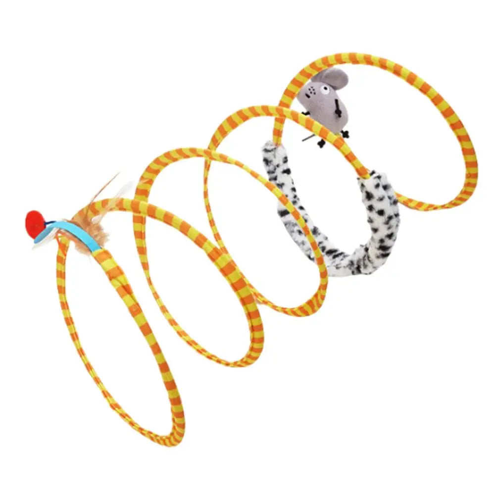 Cat Spring Toys Multifunctional Cat Tunnel Tube Large Foldable Cat Tube Tunnel With Feather Mouse Toys Cat Toy Springs Indoor