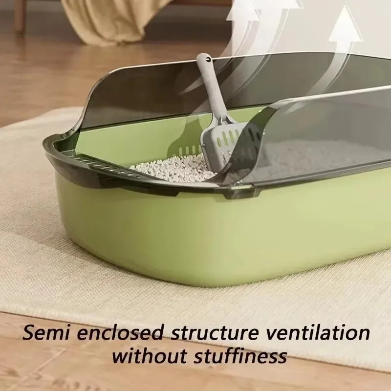 Cats Toilet Cat Litter Box with Litter Scoop Semi-enclosed High Side Splashproof Pet Bedpans Kitty Sandbox Cleaning Cat Supplies