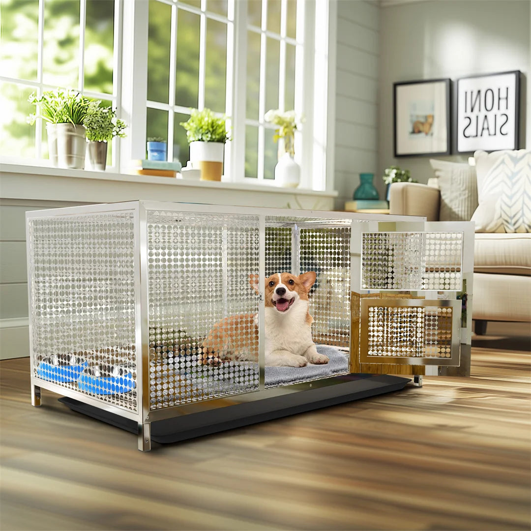 Heavy Duty Stainless Steel Chicken Coop Duck Rabbit Hen House with Dense Net Dog Cage with Waterproof Cover Yard