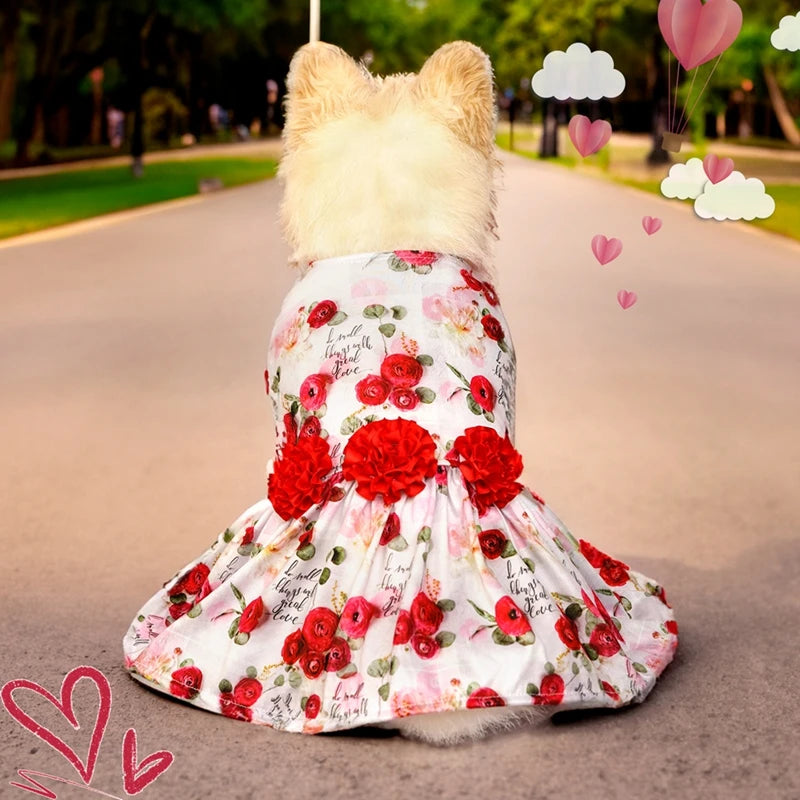 Dog Dress Pet Clothes Spring Summer Puppy Skirt Princess Dress Fashion Flower Heart Lovely Pattern Sleeveless Dog Dresses