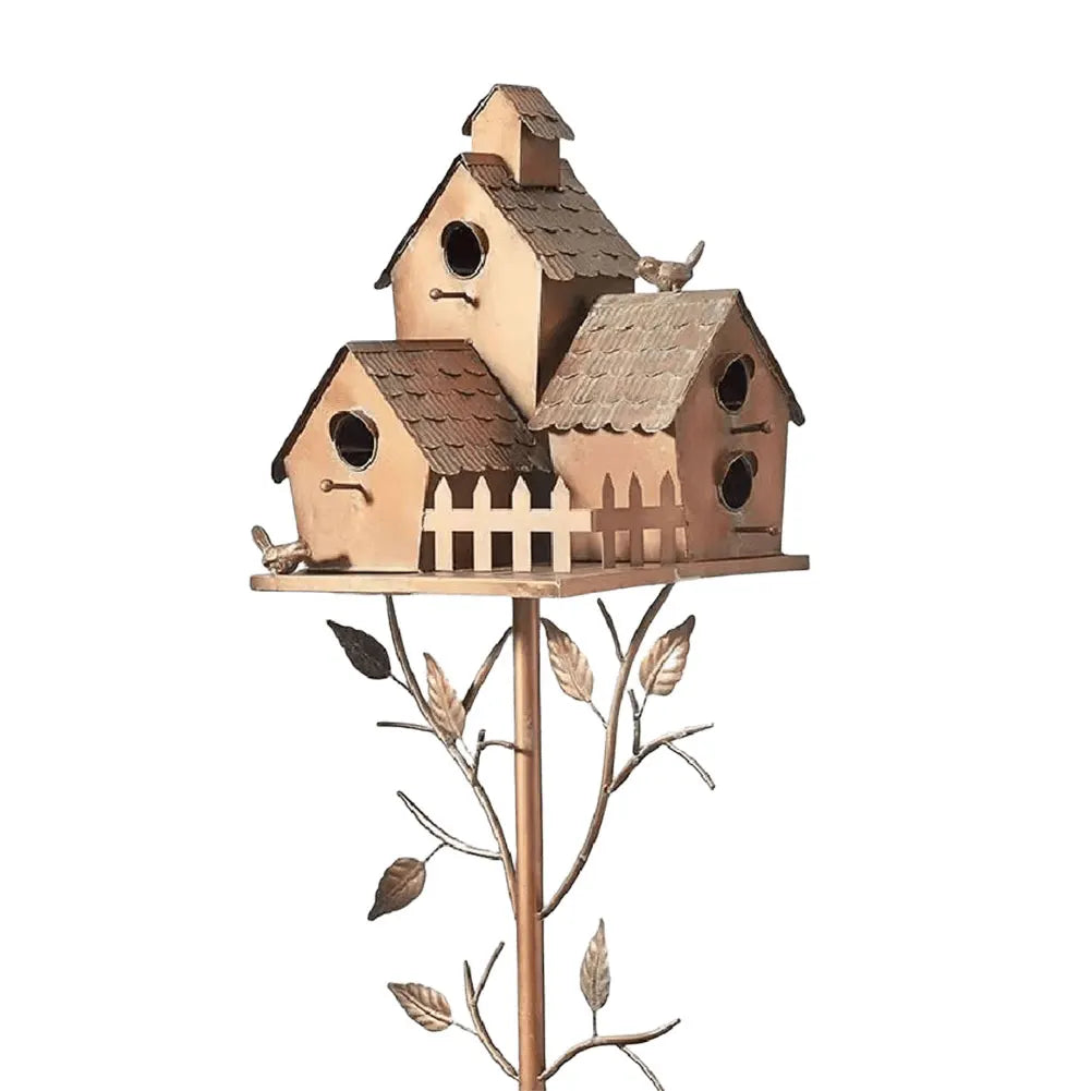 Birdhouse Garden Stakes Outdoor Decor Metal Bird House Art Crafts Bird Feeders Miniatures for Outdoor Garden Decorations