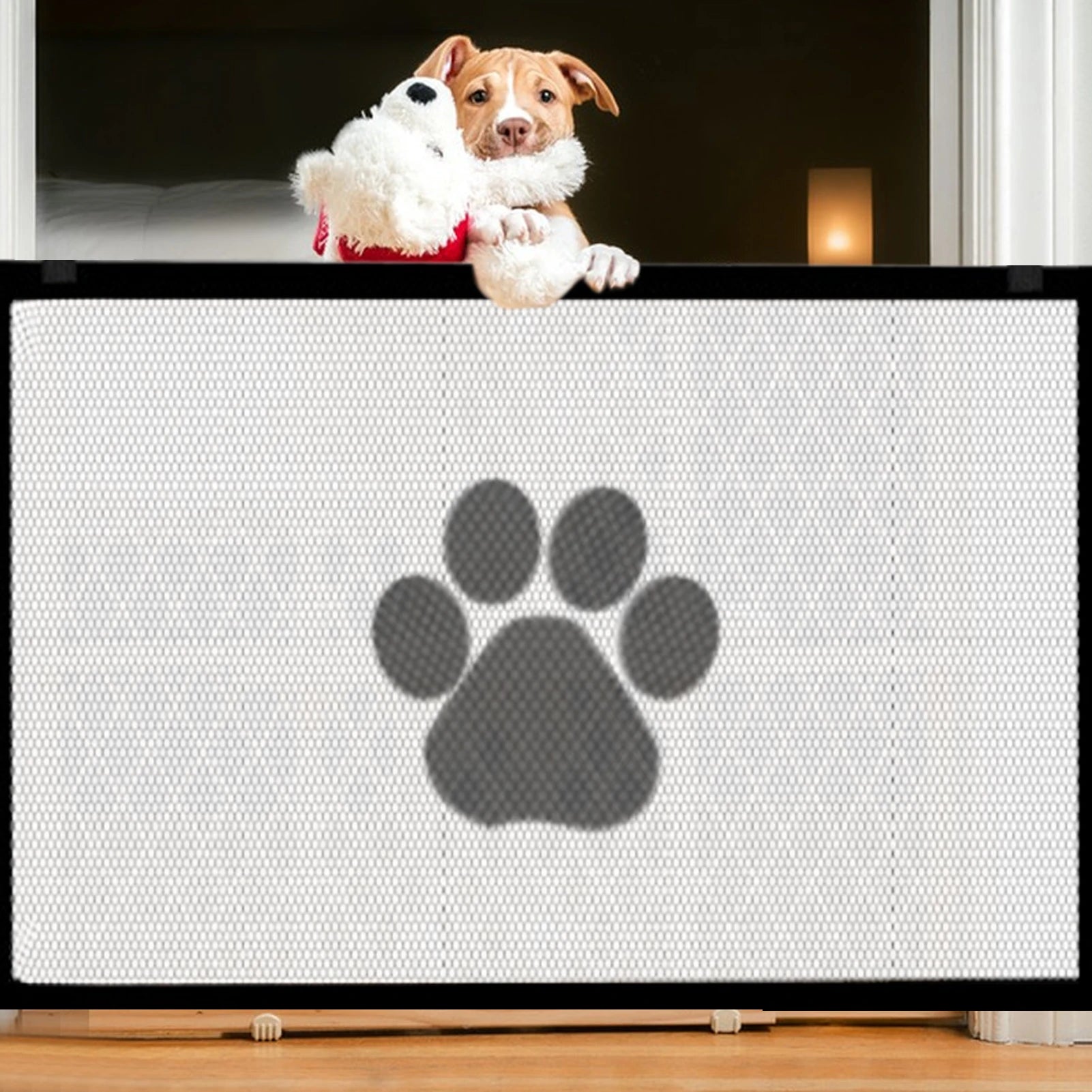 Pet Dog Barrier Fences With 6Pcs Hook Pet Isolated Network Stairs Gate New Folding Breathable Mesh Playpen For Dog Safety Fence