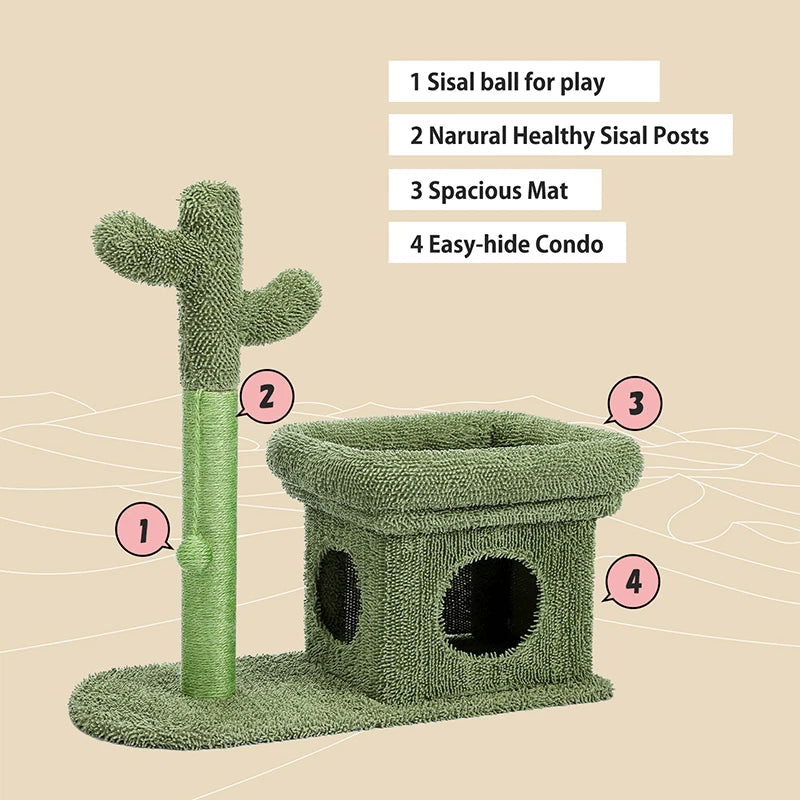 Cactus Cat Tree Tower with Sisal Scratching Post Board for Indoor Cats Condo Kitty Play House Perch rascador gato arbre à chat