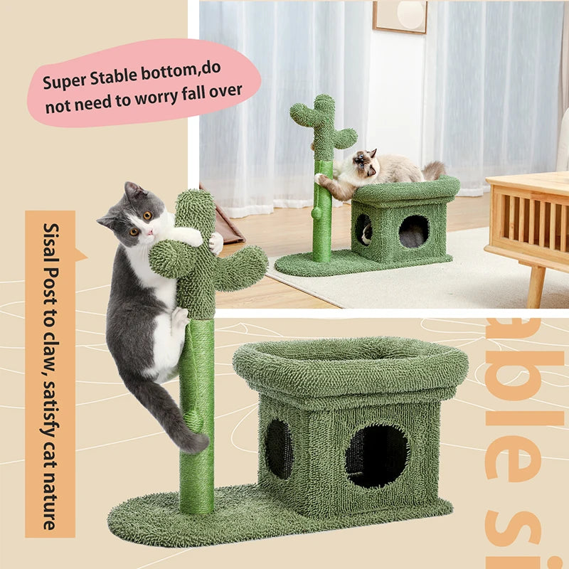 Cactus Cat Tree Tower with Sisal Scratching Post Board for Indoor Cats Condo Kitty Play House Perch rascador gato arbre à chat